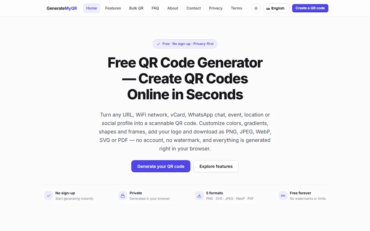Preview of the Generate My QR website